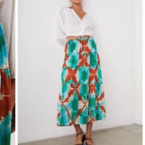 Women’s Rails Kaleidoscope Tiered Midi Skirt Large Cotton Elastic Beach Flowy